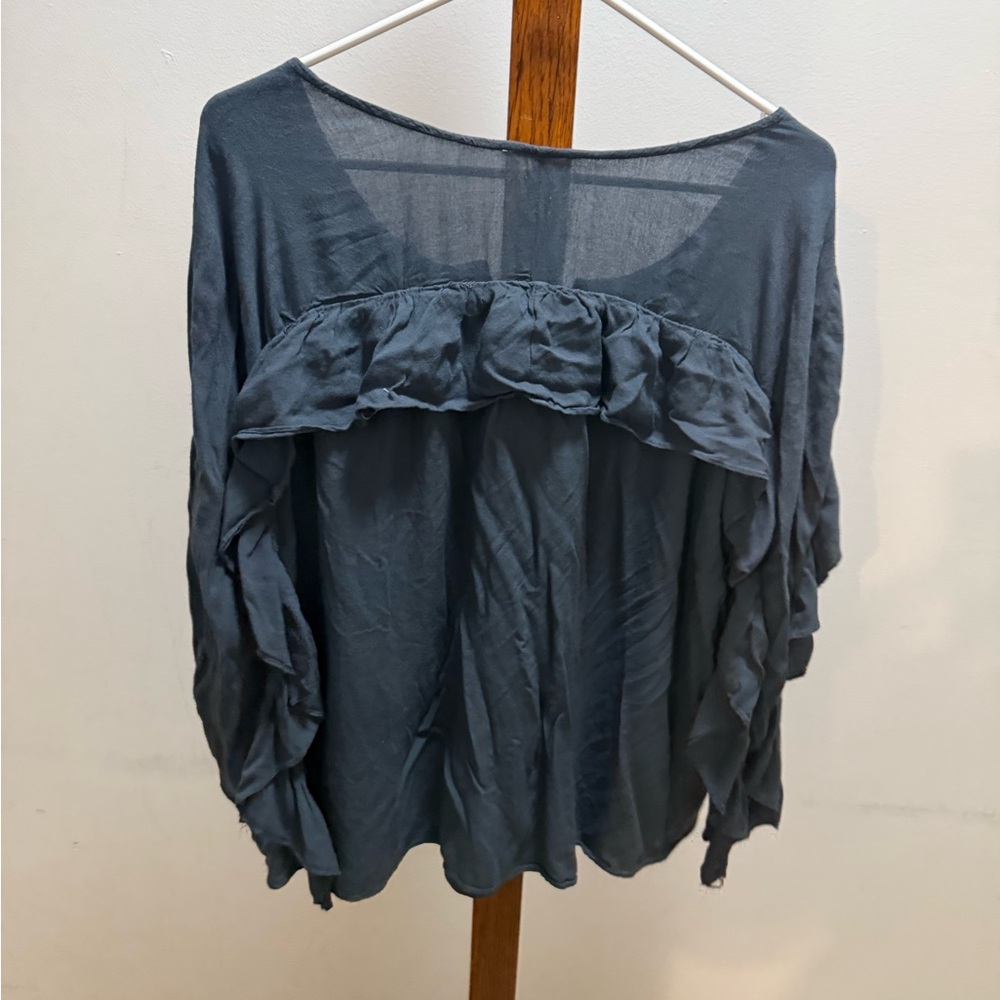 Women's Blue Ruffle Button-Up Top - Picture 5 of 5